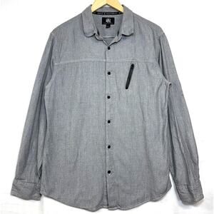 Rock & Republic Large Buttoned‎ Heather Gray Dress Shirt Pocket Streetwear Sleek